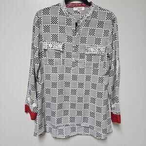 AMAYA Cotton Hand Embroidered Checkered Design Red Cuffs Size 38 (M)